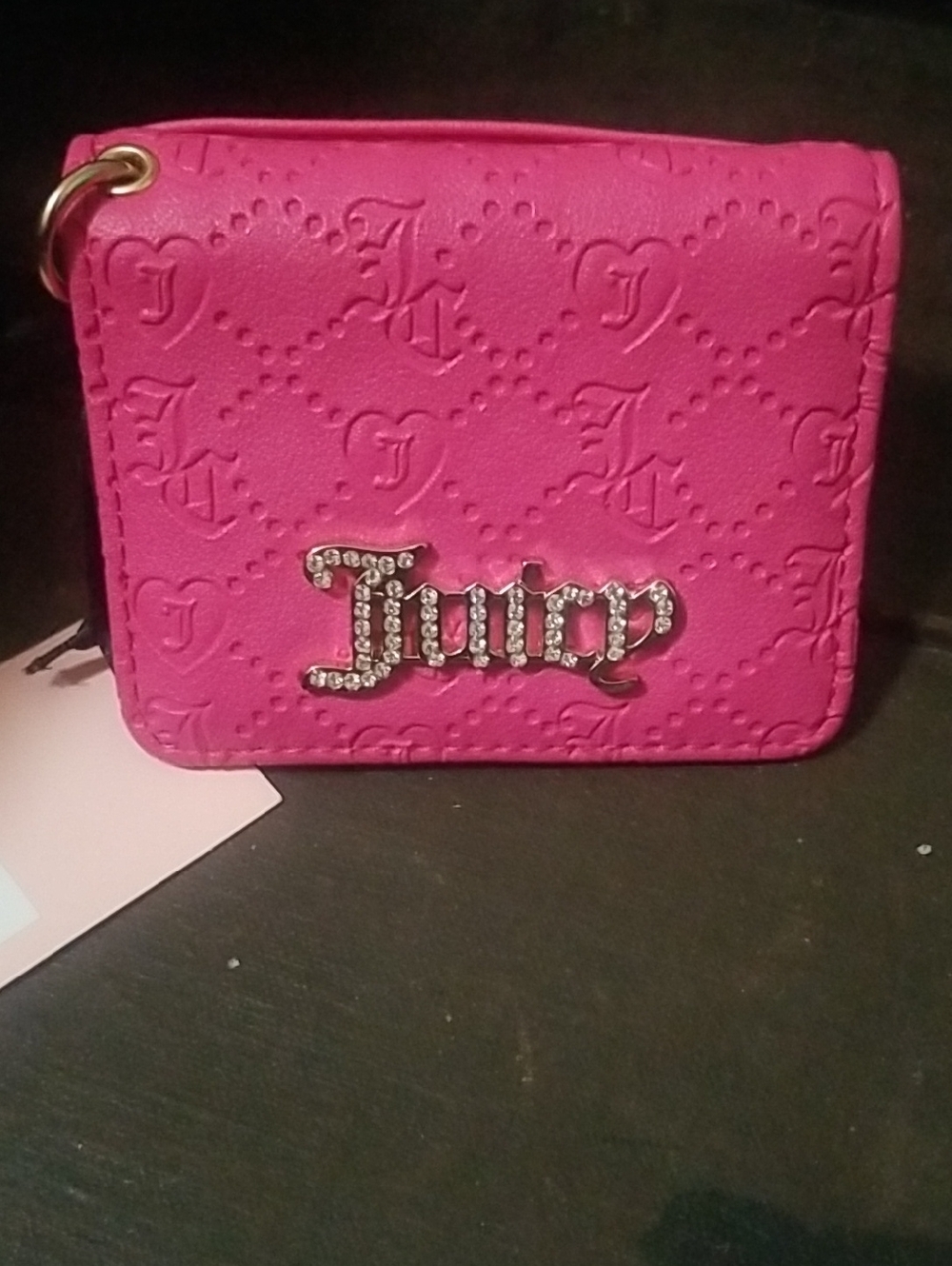 Juicy Couture Hot Pink Embossed Wallet With Crystal Logo & Heart Shaped Key Ring